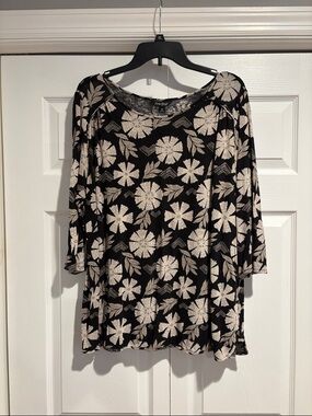 🖤LUCKY BRAND TUNIC TOP in Black/Tan Size 1X